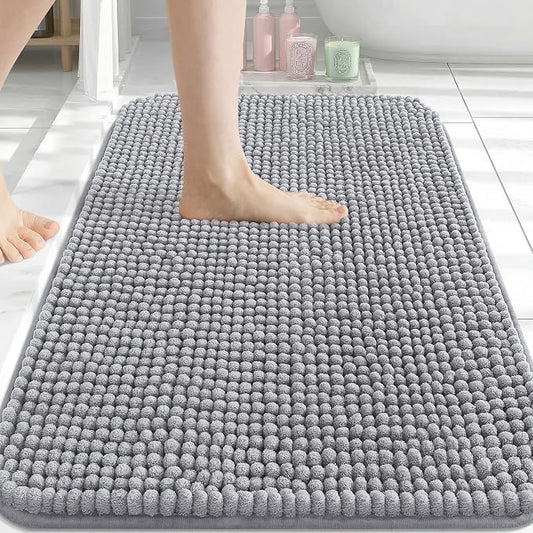 Arotive Chenille Bathroom Rugs 34x21, Soft Absorbent Bath Mat, Grey | Rubber Backing, Machine Washable Dry Bath Mats for Bathroom Floor, Tub and Shower, Home Decor Accessories
