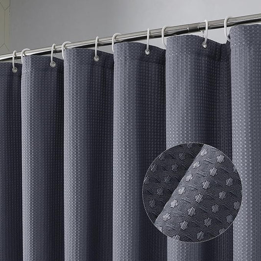 Stall Fabric Shower Curtain Set - 36x72, Waffle Weave 230GSM Heavy Duty Small Stall Shower Curtains for Narrow Stall Size, Machine Washable Bath Curtain with 12 Plastic Hooks, 36x72 Inch, Grey