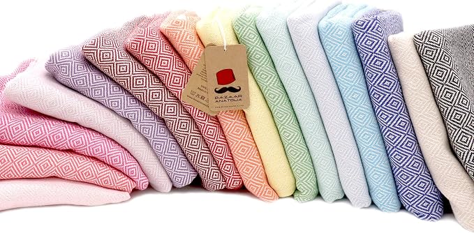 Turkish Beach Towel, 100% Cotton, 71x39 in, Diamond Pink