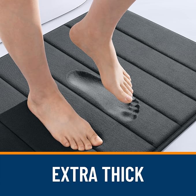 OLANLY Memory Foam Large Bath Mat 59x34, Super Soft Absorbent Bathroom Rugs | Dark Gray, Quick Dry Bath Rug, Machine Washable Shower Floor Mats, Bathmat Carpet for Bathroom Floor, Tub and Shower