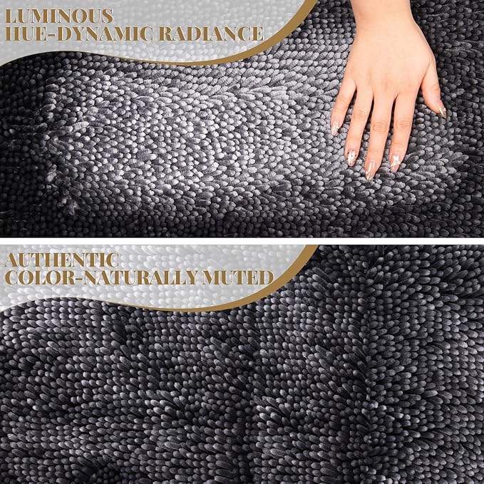Bathroom Rugs Mat 48 x 36, Soft Absorbent Chenille Bath Rugs, Rubber Backing Bath Mats for Bathroom Floor, Tub, Shower, Bedroom, Home Decor Accessories, Quick Dry Machine Washable, Dark Grey
