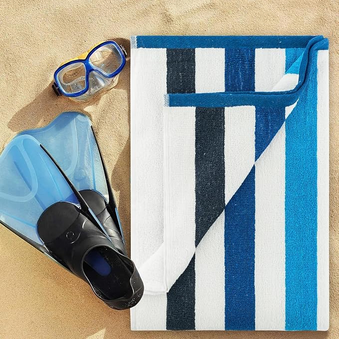 CASA COPENHAGEN Monaco Beach Towels Designed in Denmark Rough and Tough, Quick Dry, for Pool, Bath & Shower 30x60 inches 4 Pieces Cotton Beach Bath Towels Set - Multi Blue