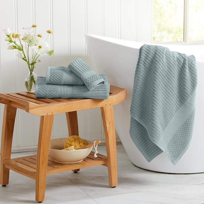 100% Cotton Bath Towel Set | 4-Pack | Textured |Silver Blue | Absorbent & Quick-Dry Bathroom Towels | Textured and Durable Cotton Towels for Bathroom | OEKO-TEX | Krista Collection