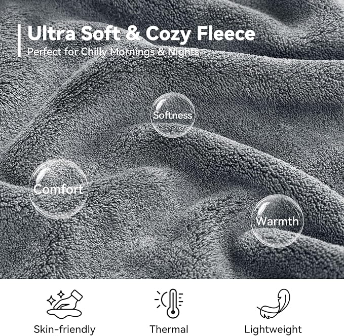 Absorbent Fleece Mens Robe with Hood Warm Cozy Ultra Soft Bathrobe Luxury Quick Dry Spa Towel Robe for Men