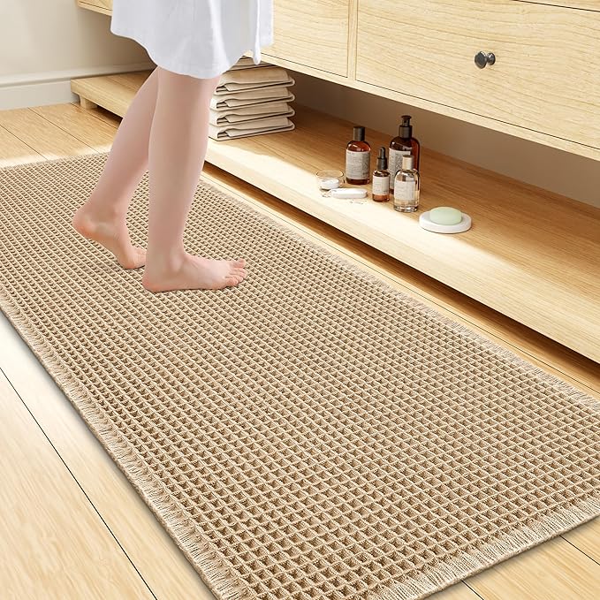 Smiry Waffle Bath Mat 60X24, Extra Soft Absorbent Bathroom Rugs, Brown | Non Slip Machine Washable Quick Dry Bath Rugs for Bathroom Floor, Tub, Shower, Home Decor Accessories