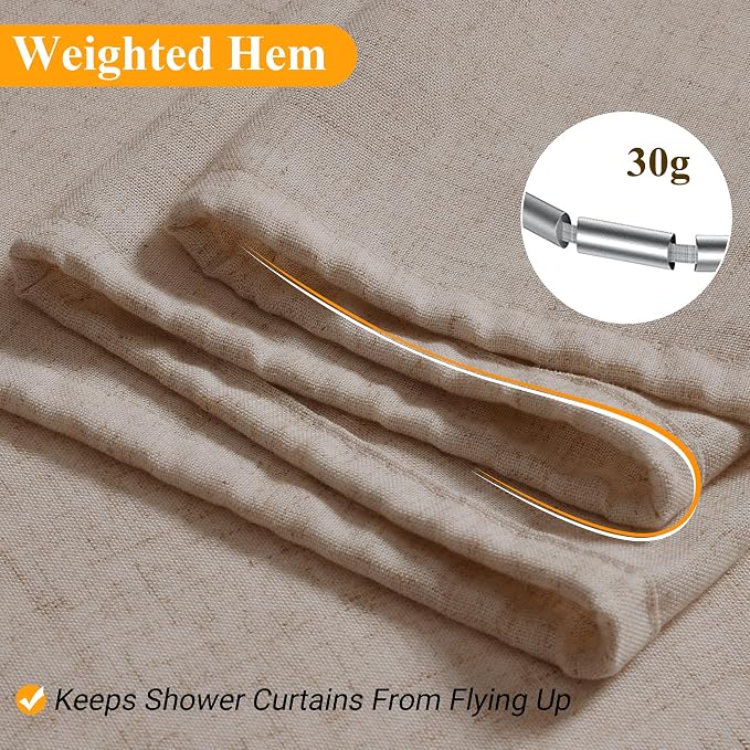 Linen Shower Curtain 72 Inch Long for Bathroom Boho Farmhouse Fabric Shower Curtains Set with Hooks Neutral Cloth Modern Cottage Core Waterproof 72x72,Taupe Burlywood