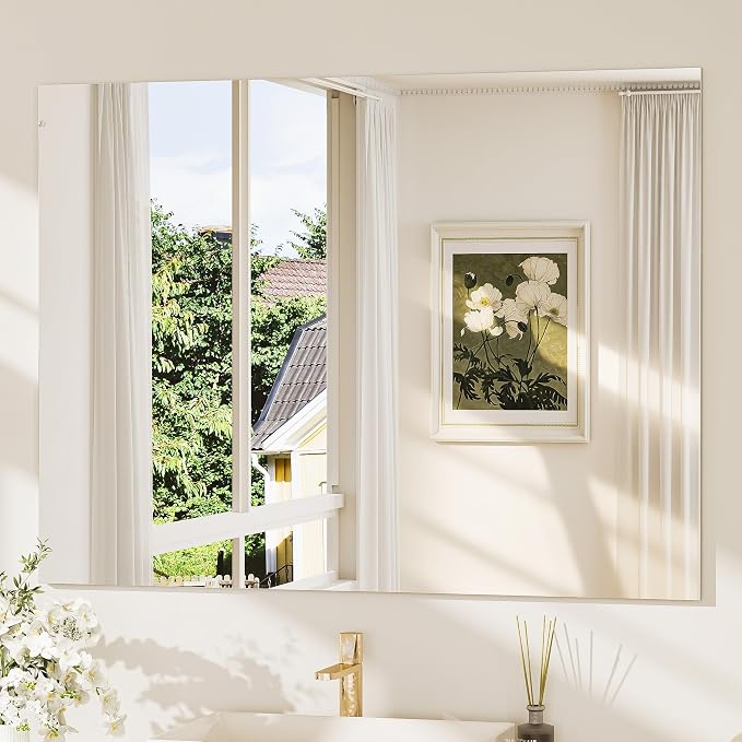48x36 Frameless Bathroom Mirror, Vanity Bathroom Mirror for Wall Shatterproof Modern Rectangle Mirrors for Bedroom, Living Room, Entryway, Home Gym, Entryway