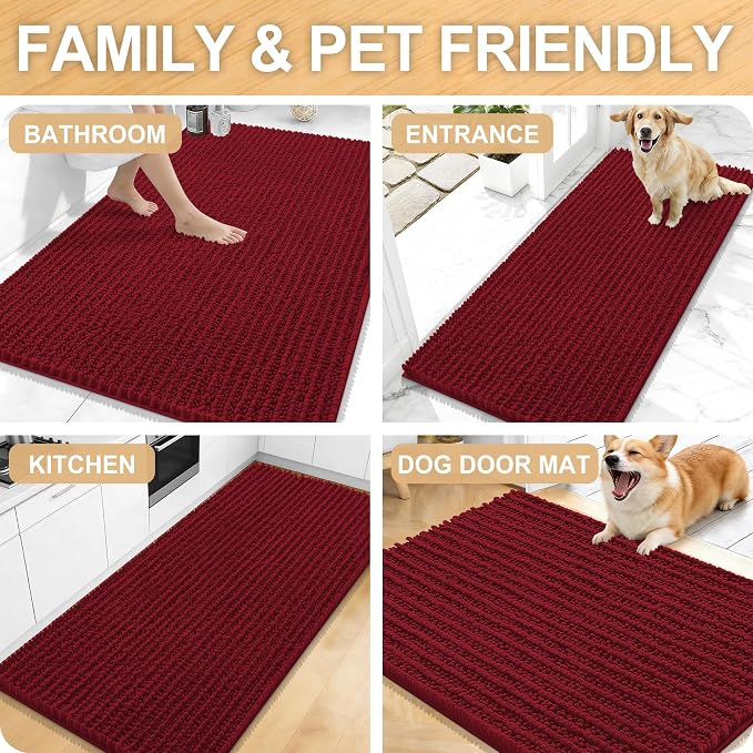 OLANLY Large Bathroom Rugs 40x32, Thick Soft Absorbent Chenille Bath Rugs | Burgundy, Quick-Drying Rubber Backing, Shaggy Bath Mat, Machine Washable for Floor, Tub and Shower, Home Decor Accessories