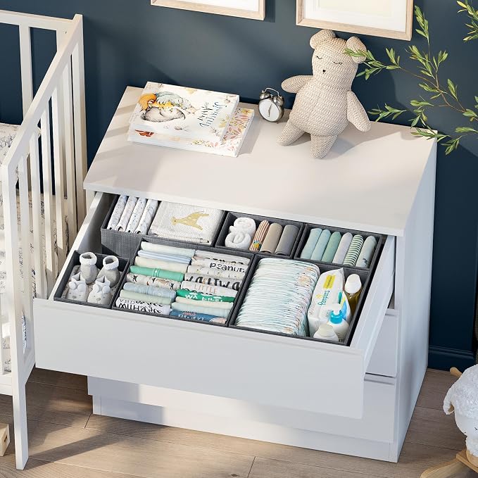 Drawer Organizer Set of 12 Dark Grey - Nursery, Bedroom, Closet Organizer & Storage