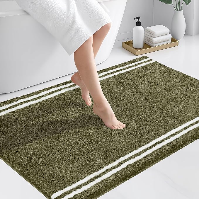PURRUGS Bathroom Rug, Bath Mat, 30" x 46", Olive Green | Machine Washable, Non-Slip, Waterproof TPR Backing, Super Absorbent, Quick Dry, Bath Rug for Shower, Bathtub, and Sink