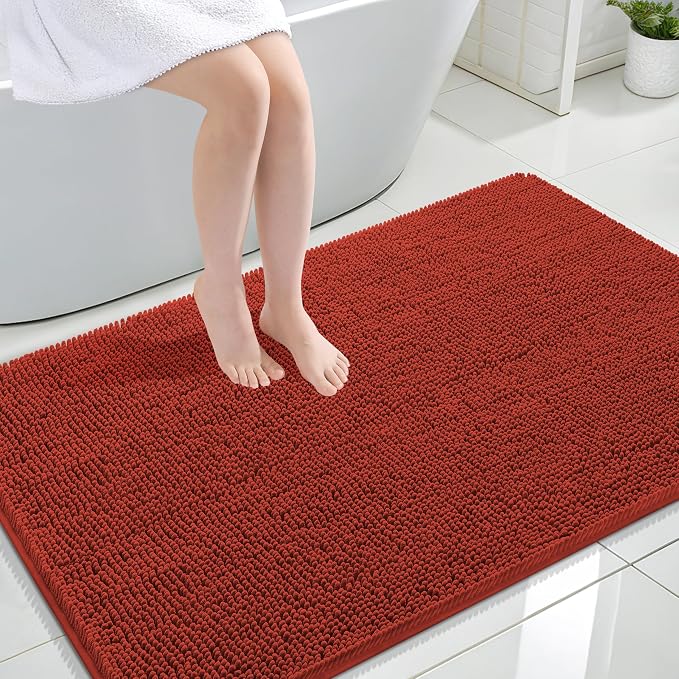 OLANLY Large Bathroom Rugs 47x32, Extra Soft Absorbent Chenille Bath Rugs | Rustic Terracotta, Quick-Drying Rubber Backing, Washable Bath Mat for Bathroom Floor, Tub and Shower, Home Decor Accessories