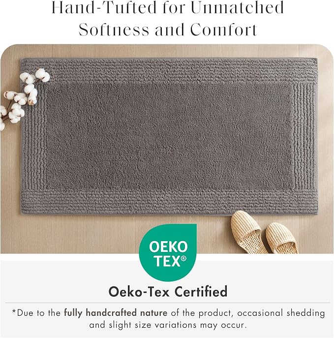 Madison Park Splendor Reversible 100% Cotton Bath Runner 24 x 60 Charcoal | Tufted Bathroom Rug, 3000 GSM, Hotel Quality, Luxurious Plush, Medium Pile, Absorbent, Quick Dry, OEKO-TEX, Shower Room Décor
