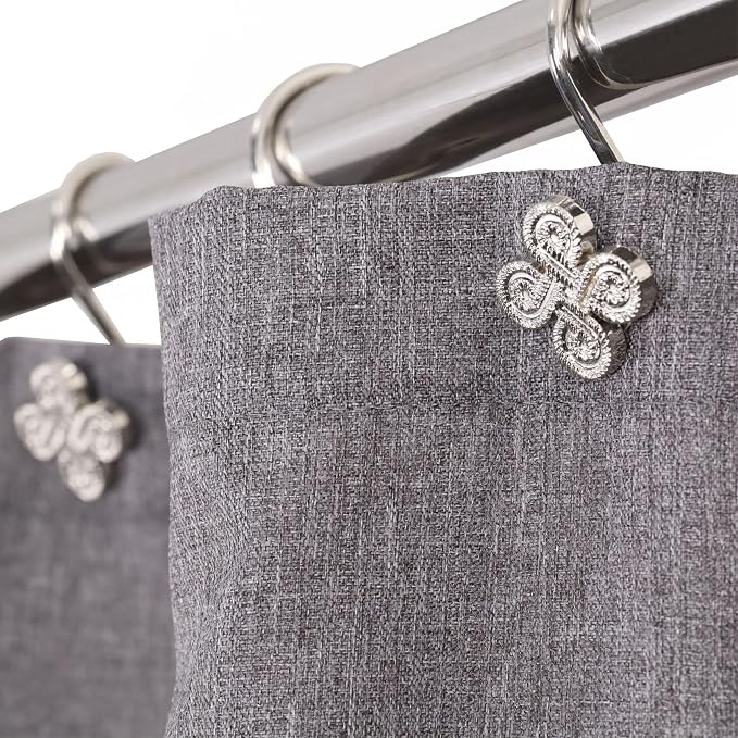 Brushed Nickel Shower Curtain Hooks: Rust Proof Metal Curtain Rings, 12Pcs | Stylish Clover Knot Decorative Shower Hooks, Elegant Flower Hanging Hangers for Shower Rod, Gift for Modern Bathroom Decor