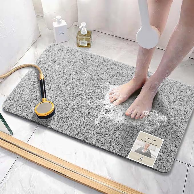 Soft Textured Bath, Shower, Tub Mat, 35x16 Inch, Phthalate Free, Non Slip Comfort Bathtub Mats with Drain, PVC Loofah Bathroom Mats for Wet Areas, Quick Drying