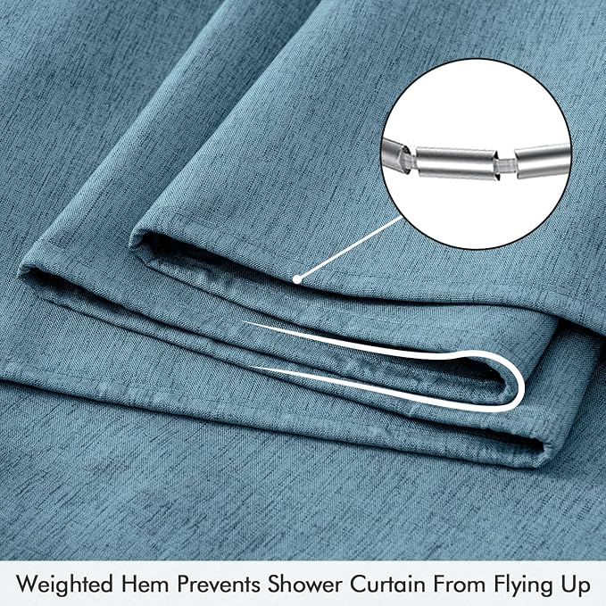 ANRODUO Moonlight Blue Long Linen Fabric Shower Curtain Set - W72xL108 | Farmhouse Shower Curtain with 12 Metal Hooks, Waterproof Heavy Duty, Button Hole Design, Machine Washable for Bathroom