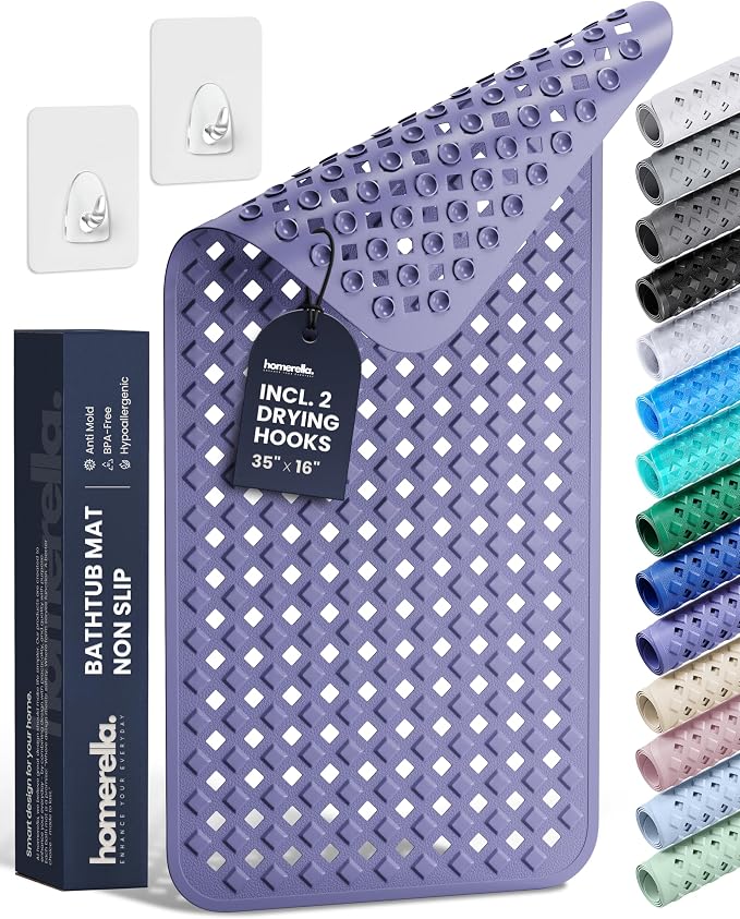 homerella Bathtub Mat Non Slip 35x16 Shower Mat Non Slip Anti Mold BPA Free | Mildew Resistant, Machine Washable, Extra Long Tub Mat, Shower Mats for Inside Shower, Bath Mat for Tub Non Slip EU Certified