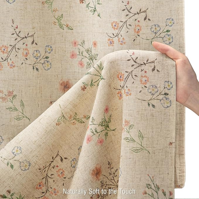 Floral Farmhouse Vintage Linen Shower Curtain, French Country Spring Shower Curtains for Bathroom, 72Wx72H