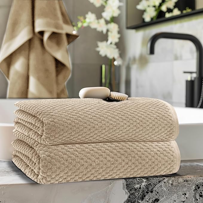 COTTON CRAFT Euro Spa Waffle Weave Bath Sheet - Set of 2 Linen Towel Sheets | Pure 100% Ringspun Cotton Oversized Luxurious Towel Set - Soft Plush Super Absorbent Low Lint Quick Dry - 35 x 70 inches