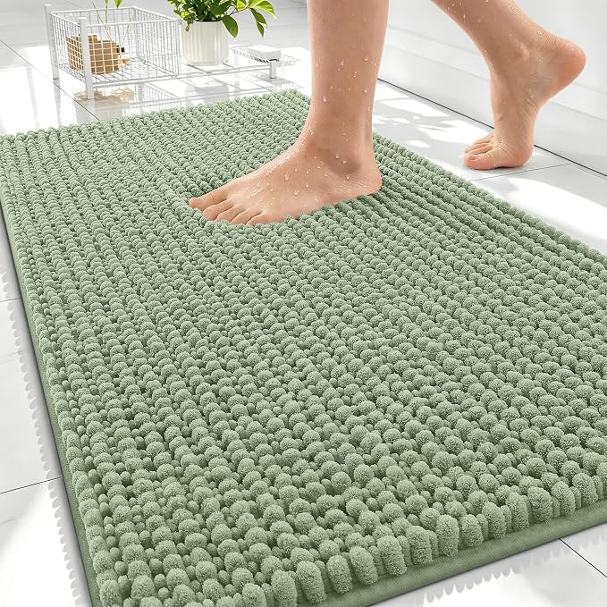 OLANLY Thick Chenille Absorbent Bathroom Rugs Mat 30x20, Sage Green | Soft Bath Rugs, Rubber Backing, Machine Wash Dry, Bath Mats for Bathroom, Tub and Shower, Home Decor Accessories