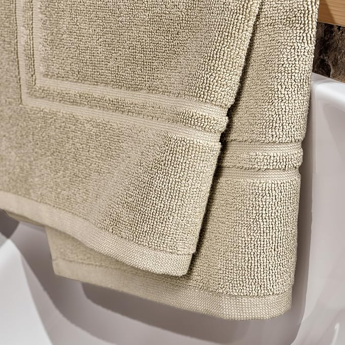 2 Piece Bath Mats 20 x 32 Inches, Beige | 100% Cotton Terry Bath Mats, Super Absorbent, Hotel Quality Premium Floor Towels, Luxurious, Soft & Quick Dry