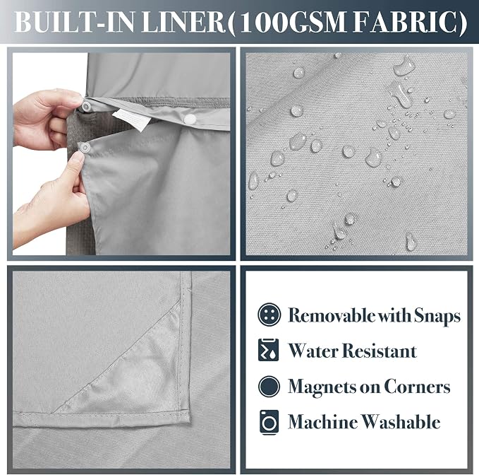 N&Y HOME Extra Long Waffle Shower Curtain with Snap-in Liner Gray, 71x84 | 12 Hooks & Snap on Fabric Liner, Washable, Mesh Window, Hotel Style, 84 inches Length Grey Shower Curtain Set for Bathroom