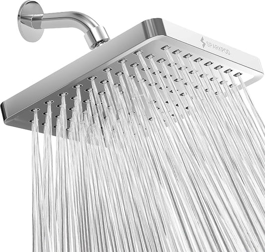 SparkPod Rain Shower Head, 8 Inch Square, Luxury Polished Chrome Finish | High Pressure Shower Heads, 90 Nozzles, Adjustable Showerhead, No Tools Needed, Universal Connection
