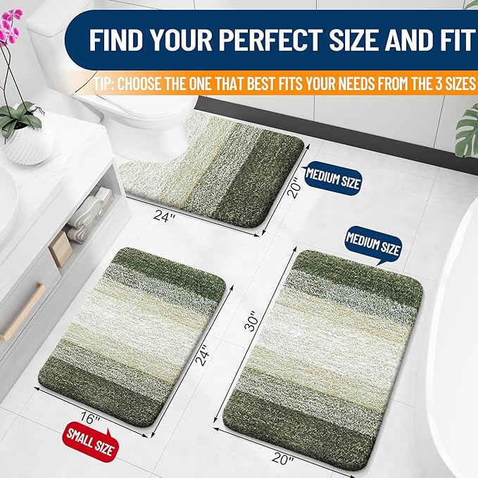 OLANLY Bathroom Runner Rug 47x24, Extra Soft Absorbent Microfiber Bath Rugs | Dark Green, Non-Slip Quick-Drying Rubber Backing, Washable Long Bath Mat for Floor, Tub and Shower, Home Decor
