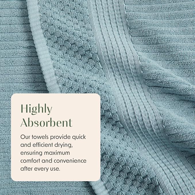 100% Cotton Bath Towel Set | 4-Pack | Textured | Aegean | Absorbent & Quick-Dry Bathroom Towels | Textured and Durable Cotton Towels for Bathroom | OEKO-TEX | Krista Collection