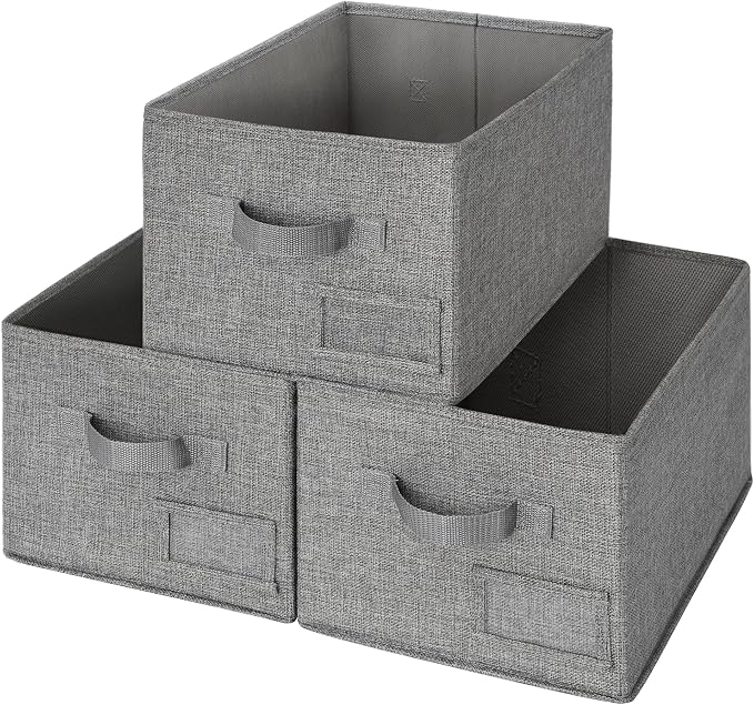GRANNY SAYS Closet Storage Bins with Label, Dark Gray, Medium, 3-Pack | Storage Basket for Shelves, Closet Clothes Bins with Label Holders, Fabric Storage Bins, Clothes Storage and Organizers