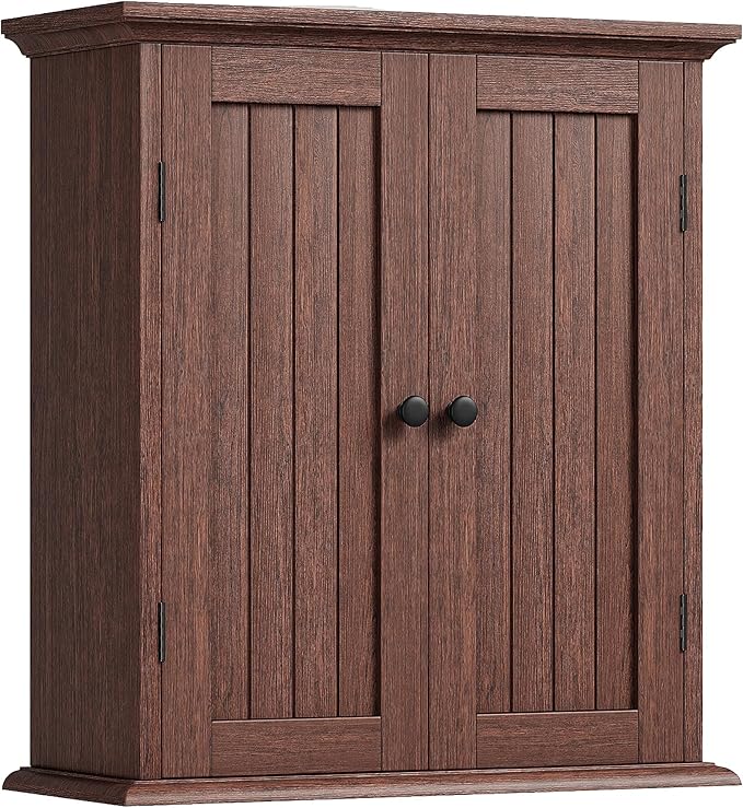 ChooChoo Bathroom Wall Cabinet with 2 Doors, Over The Toilet, Farmhouse | 8.8"D x 21.1"W x 24"H, Medicine Cabinet, Adjustable Shelves, Cupboard, Walnut