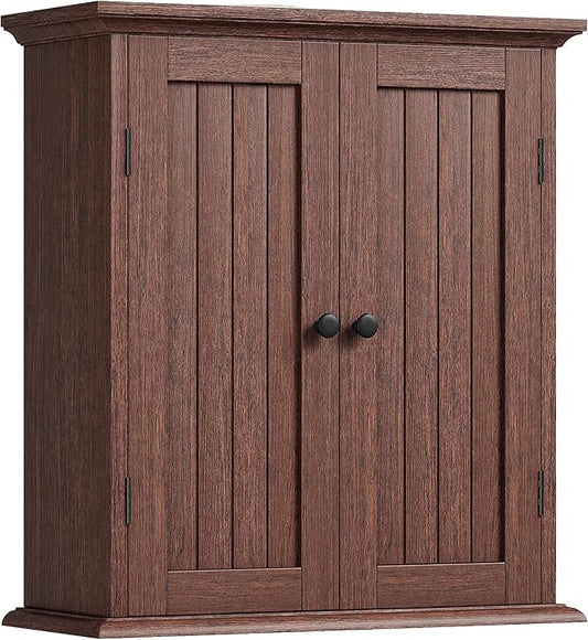 ChooChoo Bathroom Wall Cabinet with 2 Doors, Over The Toilet, Farmhouse | 8.8"D x 21.1"W x 24"H, Medicine Cabinet, Adjustable Shelves, Cupboard, Walnut