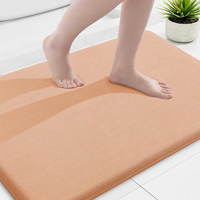 Smiry Memory Foam Bath Mat 36x24, Extra Soft and Absorbent Bathroom Rugs | Peach, Quick Dry Machine Washable Non-Slip Bath Mat for Bathroom Floor, Shower and Tub
