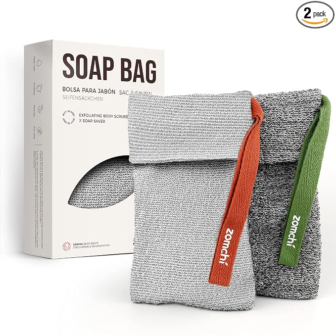 ZOMCHI Soap Bag for Soap Bars, Bar Soap Pouch, Gentle & Rough, 2 Pack | Exfoliating Soap Bar Bag with Dual Textures, Rich Lather, Soap Saver Bags, Soap Bag Scrubber, Soap Bar Loofah for Shower