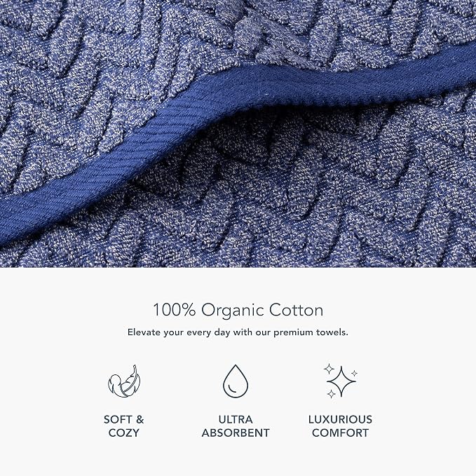Texere 100% Organic Cotton Bathroom Towel, Textured Jacquard 650 GSM Premium Large Bath Towel Sets - Extra Absorbent Quick Dry and Plush (Cable, Estate Blue, 2 Bath Towels)