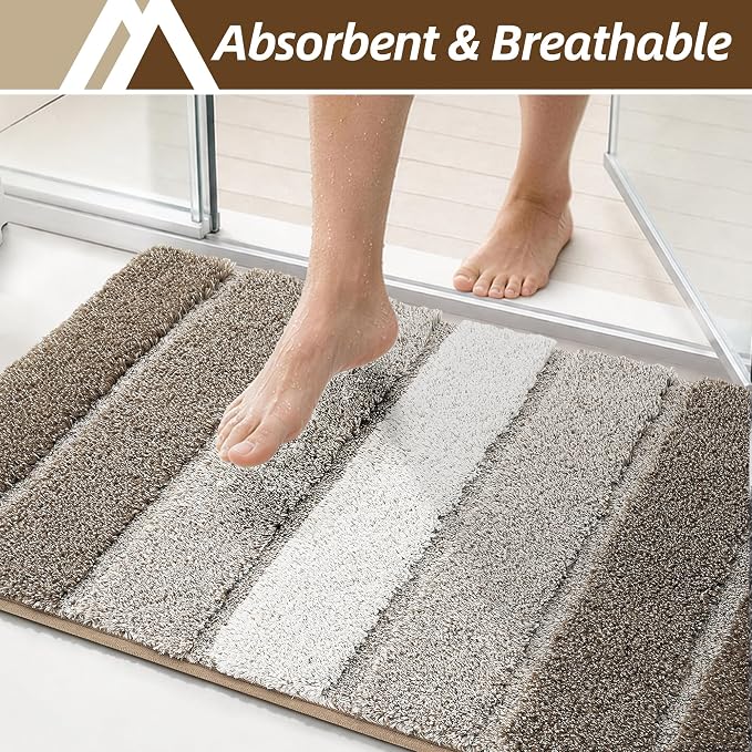 COSY HOMEER Bathroom Rugs 30x20,Ultra Soft Absorbent Bath Mat,Brown | Non-Slip TPR Backing Stays in Place, Machine Washable Bath Rugs Shaggy Rug for Bathroom Floor