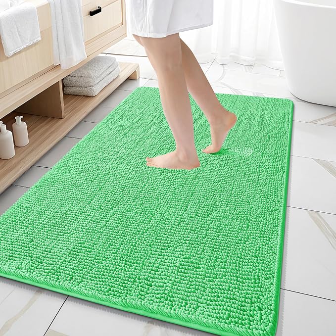 OLANLY Large Bathroom Rugs 59x35, Extra Soft Absorbent Chenille Bath Rugs | Mint Green, Quick-Drying Rubber Backing, Machine Washable Bath Mat for Bathroom Floor, Tub and Shower, Home Decor Accessories