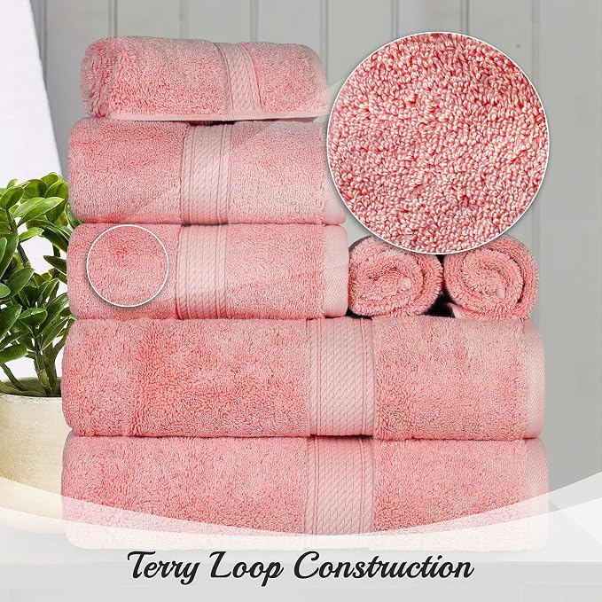 Superior Egyptian Cotton 800 GSM Plush & Absorbent, 9 Piece Set, Tea Rose | Quick Dry, Soft Luxury Towel Set, Bath Essentials, Guest Bath, Spa, 3 Bath, 3 Hand, 3 Face Towel, Madeline Towels