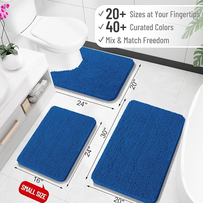 OLANLY Large Bathroom Rugs 47x32, Extra Soft Absorbent Chenille Bath Rugs | Deep Navy Blue, Quick-Drying Rubber Backing, Washable Bath Mat for Bathroom Floor, Tub and Shower, Home Decor Accessories