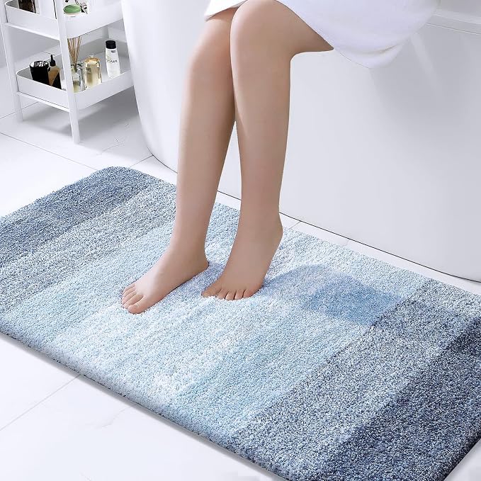 OLANLY Bathroom Runner Rug 44x24, Extra Soft Absorbent Microfiber Bath Rugs | Blue, Non-Slip Quick-Drying Rubber Backing, Machine Washable Long Bath Mat for Floor, Tub and Shower, Home Decor Accessories
