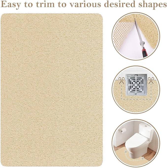 SoftDuo Shower Mat Bathtub Mat Non-Slip Soft Tub Mat | 32x24 inch,PVC Loofah Bath Mat with Drain for Tub and Bathroom,Quick Drying,Khaki