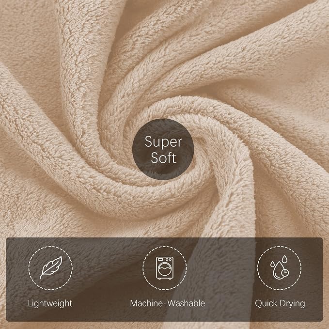 TENSTARS Luxury Silk Hemming Towel Set - Light Thin Quick Drying - 2 Bath Towels 2 Hand Towels 2 Washcloths - Ultra Soft Microfiber Towel for Bath Fitness, Sports, Yoga, Travel (Brown 6 Pieces)