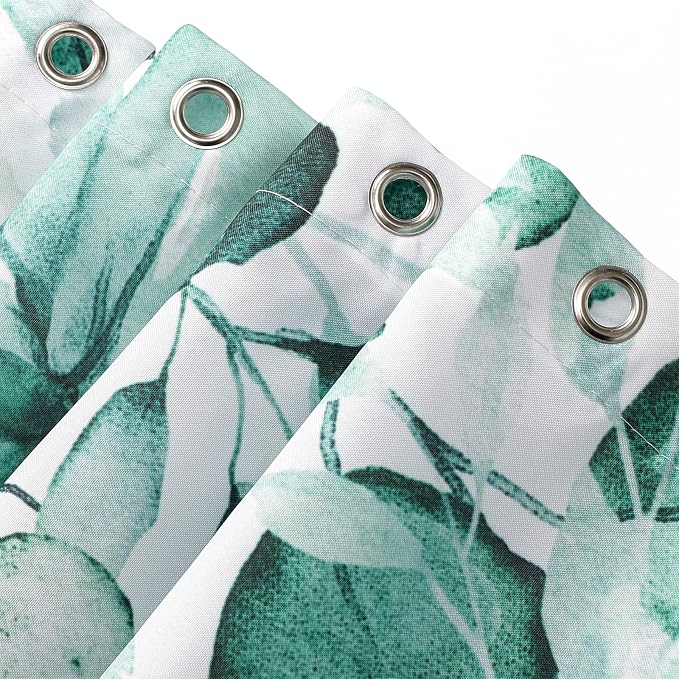 Teal Eucalyptus Shower Curtain, Watercolor Floral Print, 72x96 | Watercolor Plant Leaves Floral Print, Extra Long Waterproof Fabric Bathroom Decor, Machine Washable, Rustproof Grommets