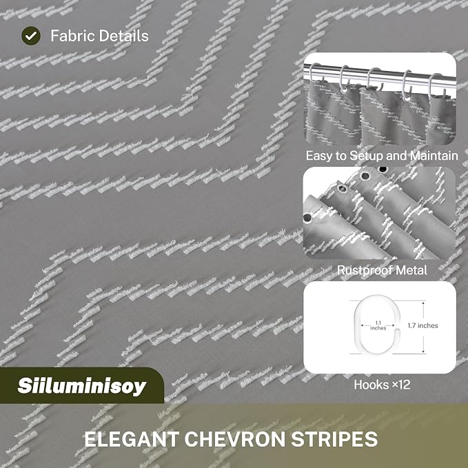 Siiluminisoy Boho Shower Curtain with Tassel Woven Fabric Grey Shower Curtain 72 x 72 Modern Farmhouse Textured Tufted Chevron Striped Minimalist Bathroom Shower Curtain Set with Hooks