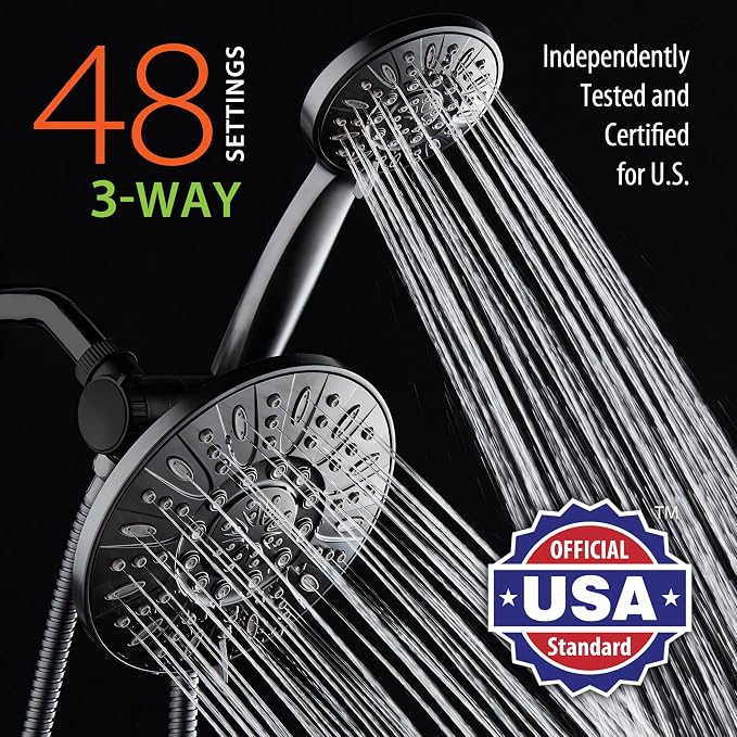 AquaDance 7" Premium High Pressure 3-way Rain & Handheld Shower Head Combo | Enjoy Dual 6-Setting Luxury Shower Heads Separately or Together for the Best of Both Worlds! Stainless Steel Hose - Black
