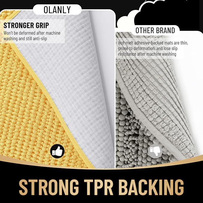 OLANLY Thick Chenille Bathroom Runner Rugs Mats 44x24, Yellow | Soft Absorbent Bath Rugs, Rubber Backing, Machine Wash Dry, Bath Mats for Bathroom, Tub and Shower, Home Decor Accessories