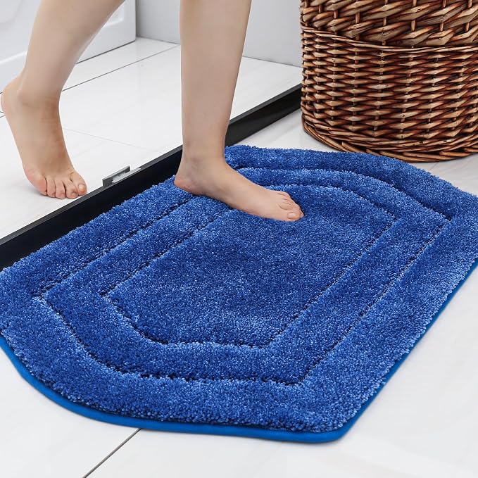 COSY HOMEER Non-Slip Bath Mat Extra Thick Absorbent Plush Washable | 17"x27" Blue Non-Slip Extra Thick Plush Absorbent Machine Washable Bath Mat Bathroom Rug Floor Tub Shower