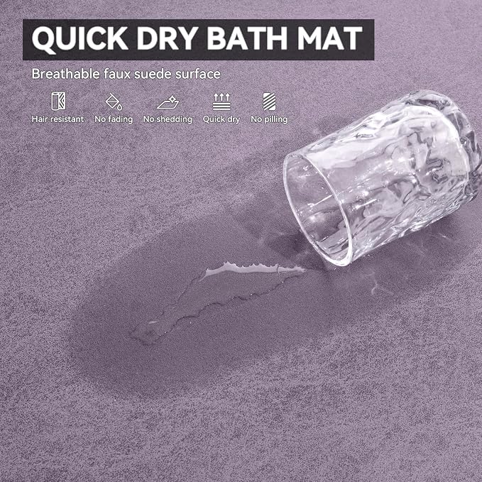 MontVoo -Bath Mat Rug-Rubber Backing Non Slip Quick Dry Absorbent Thin Bathroom Rugs Fit Under Door-Faux Suede Surface Bathroom Floor Mats-Shower Rug for in Front of Bathtub Shower Lavender 17"x59"