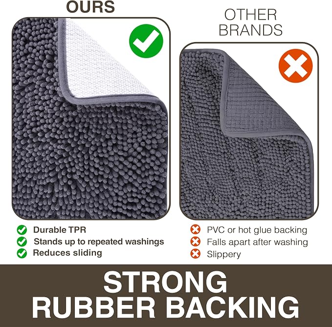 Neater Home Plush Bathroom Rugs 24x17 Thick Chenille Quick Dry Microfiber Absorbent Bath Mat, Soft Bath Rugs, Machine Washable Bathroom Floor Mat for Tub Shower Sink, Home Decor Accessories, Charcoal