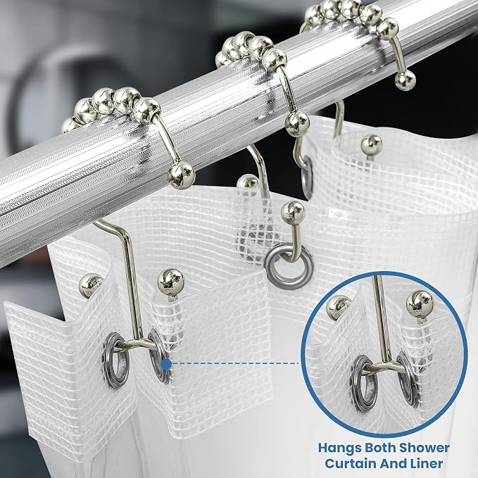 Utopia Bedding Double Glide Shower Curtain Hooks, 12 Pack, Nickel | Premium rust-resistant shower curtain rings provide reliable performance in bathrooms, guest rooms, and hotels