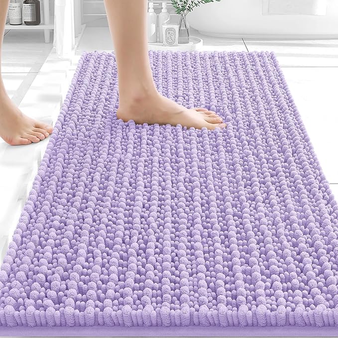 OLANLY Bathroom Rugs 30x20, Thick Soft Absorbent Chenille Bath Rugs | Lavender, Shaggy Bath Mat with Quick-Drying Rubber Backing, Washable for Floor, Tub and Shower, Home Decor Accessories